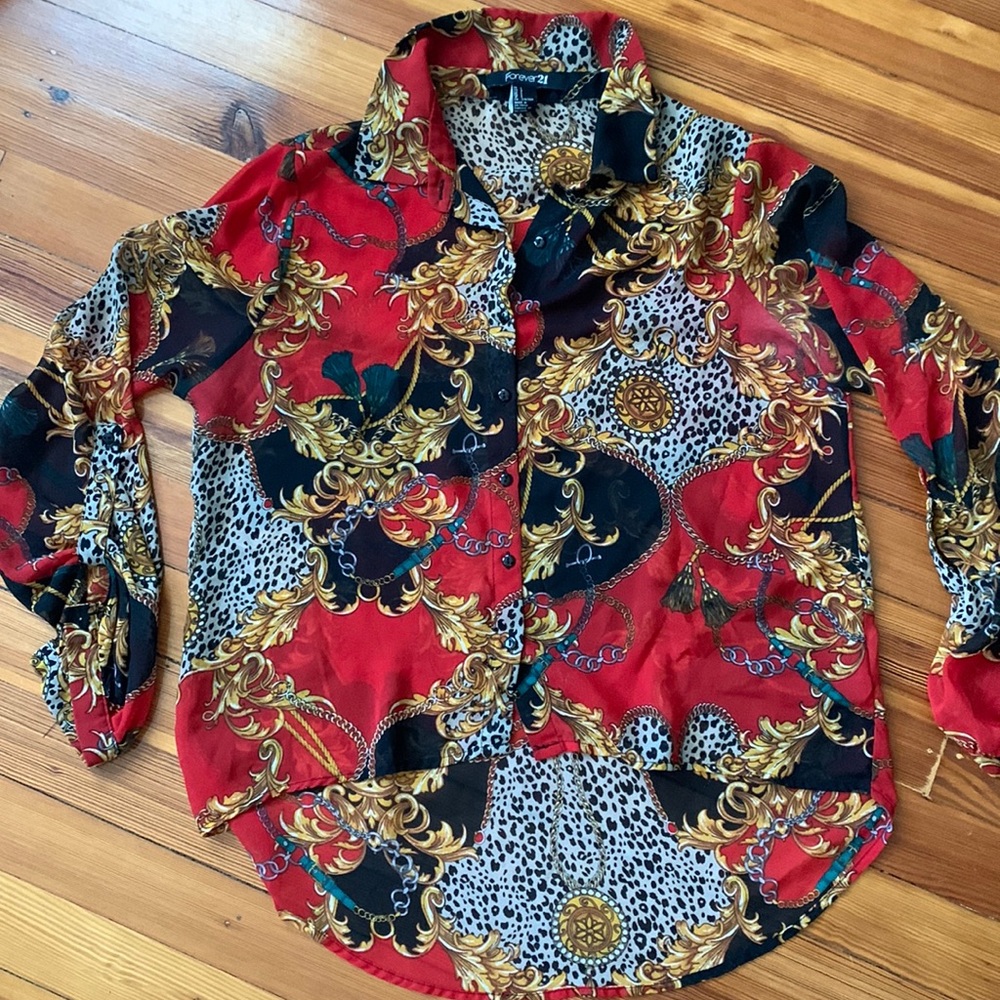 Sheer designer print blouse
